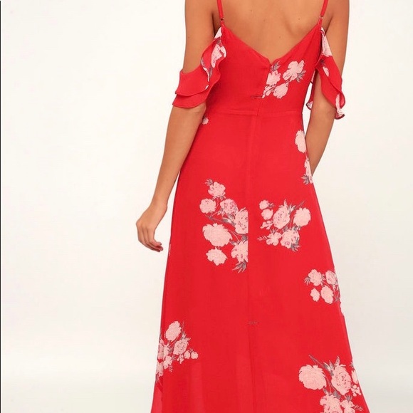 Lulu’s Red Floral Off-the-Shoulder High-low Dress - Picture 4 of 5